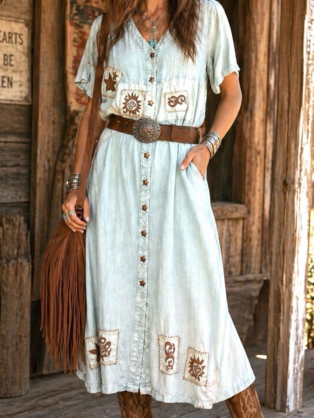 Vintage 90s Country Wear Casuals Patchwork Maxi Dress - Picture 3 of 11